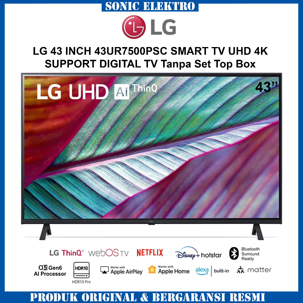 TV LG 43 INCH SMART TV UHD 4K HDR10+ LG 43UR7500PSC - Youtube/Netflix - Dolby Audio - Garansi Resmi