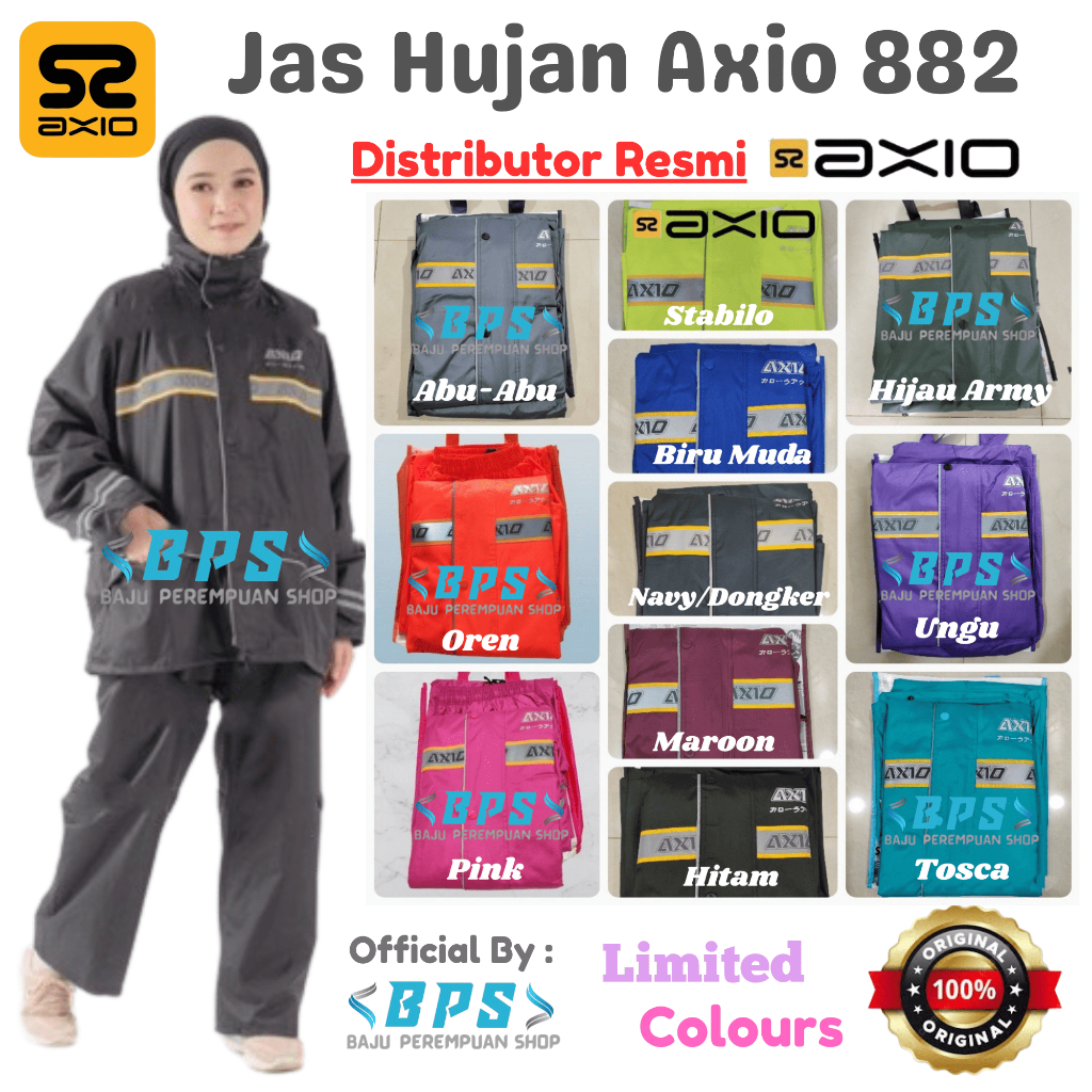 Jas Hujan Axio 882 ORIGINAL Setelan Jaket Celana Mantel Ujan Mantol Raincoat Axio Ori Cewek Cowok