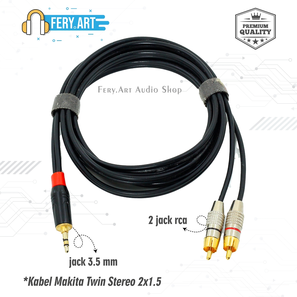 Jack HP ke mixer 3.5 mm ke Dua RCA Gold