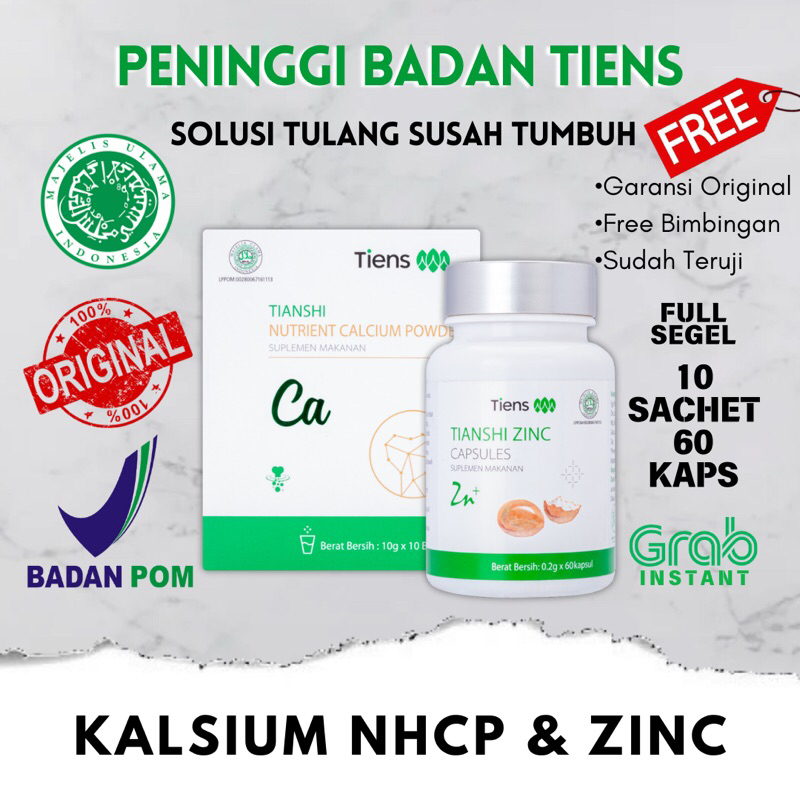 Peninggi Badan Tiens Original | Susu NHCP Kalsium & Zinc Kapsul | Nutrient Calcium Powder & Tianshi 