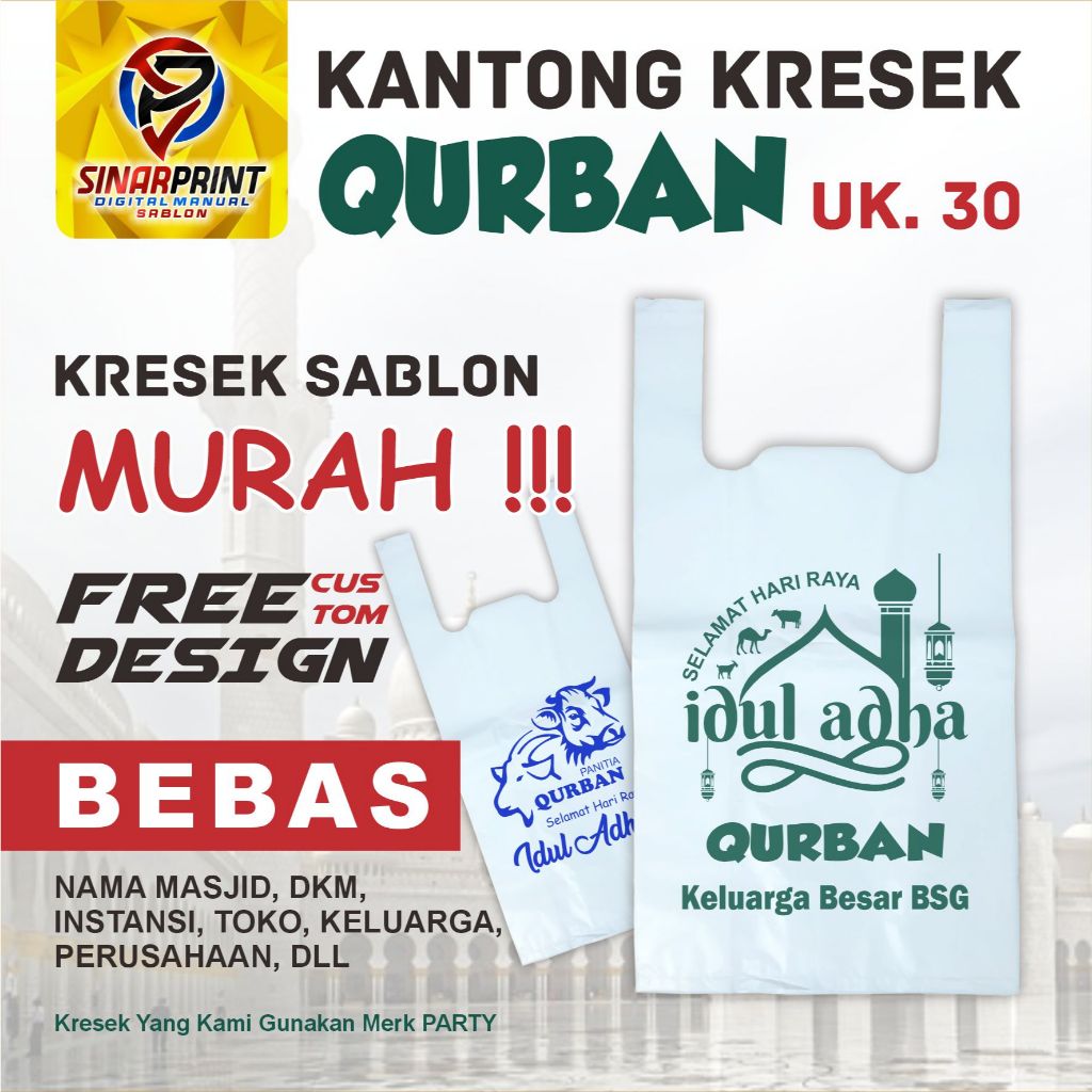 Kresek Sablon Kemasan TOKO / DAGANGAN / DAGING QURBAN Aqiqah Ukuran 30 Minimal Order 50 pcs