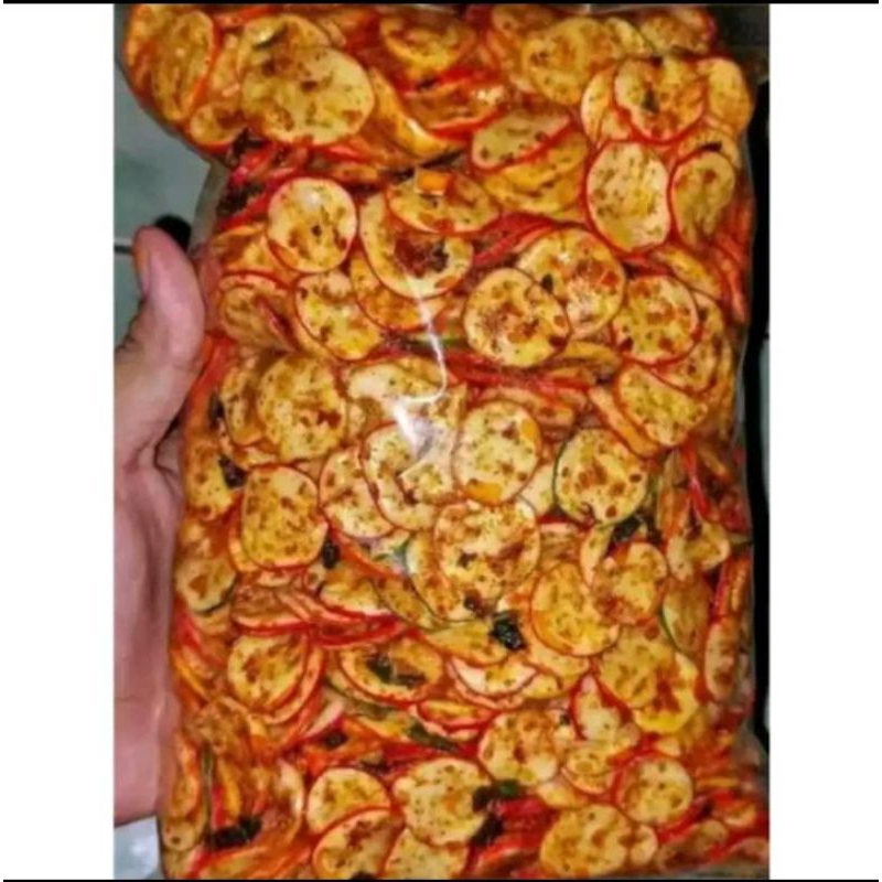 

Kerupuk kemplang bawang pedas Daun jeruk