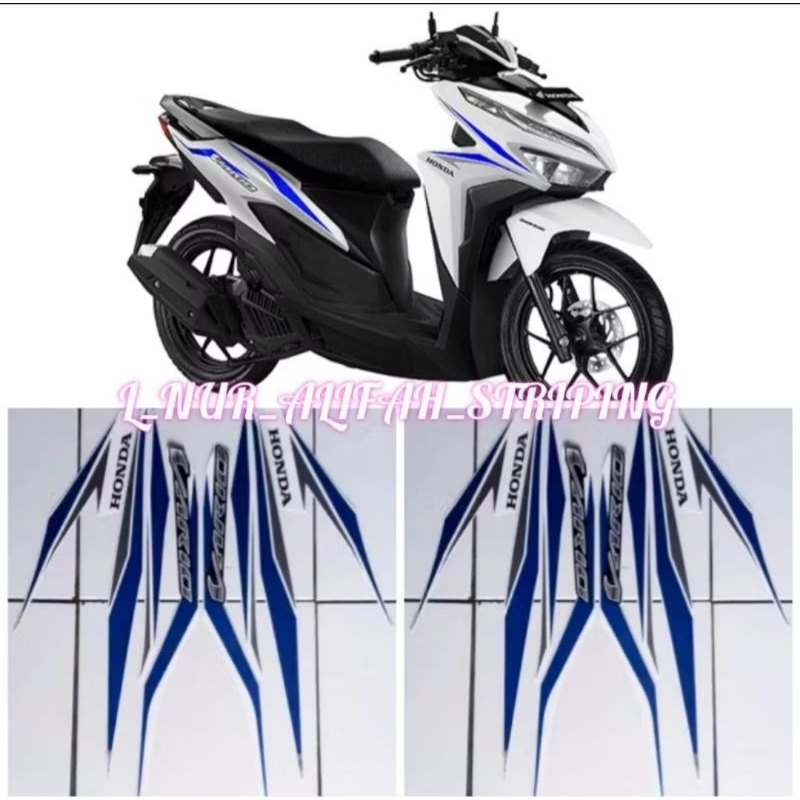 Stiker Striping Lis Body Motor BERKUALITAS Honda New Vario 125 LED 2018 Warna Putih Biru