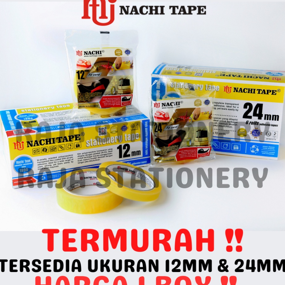 

NACHI STATIONERY TAPE 12mm 24mm SELOTIP SOLATIP LAKBAN SOLASI ISOLASI NACHI 1 BOX