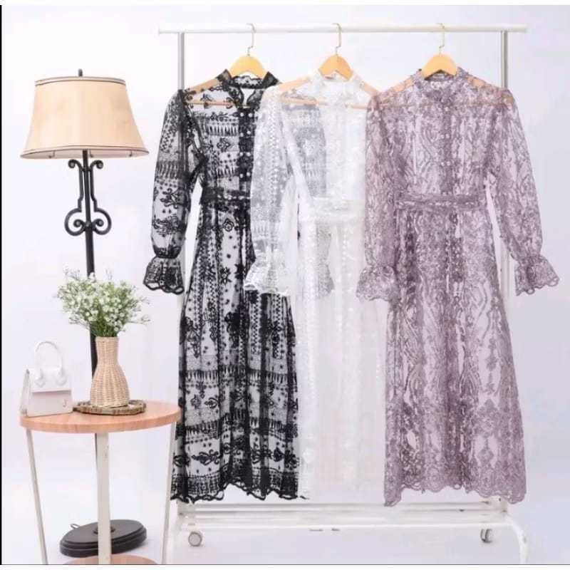 Nagita Outer Brukat Dres Gamis Brokat Sapto Kondangan Lebaran Kancing Depan Full Payet