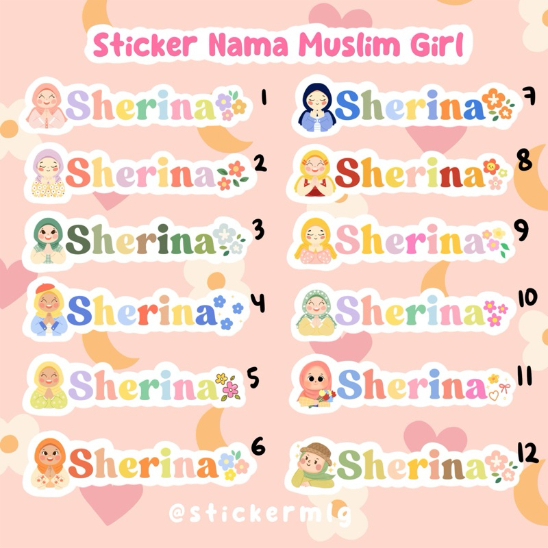 

STICKER LABEL NAMA PALETTE MUSLIM GIRL HIJAB cute custom