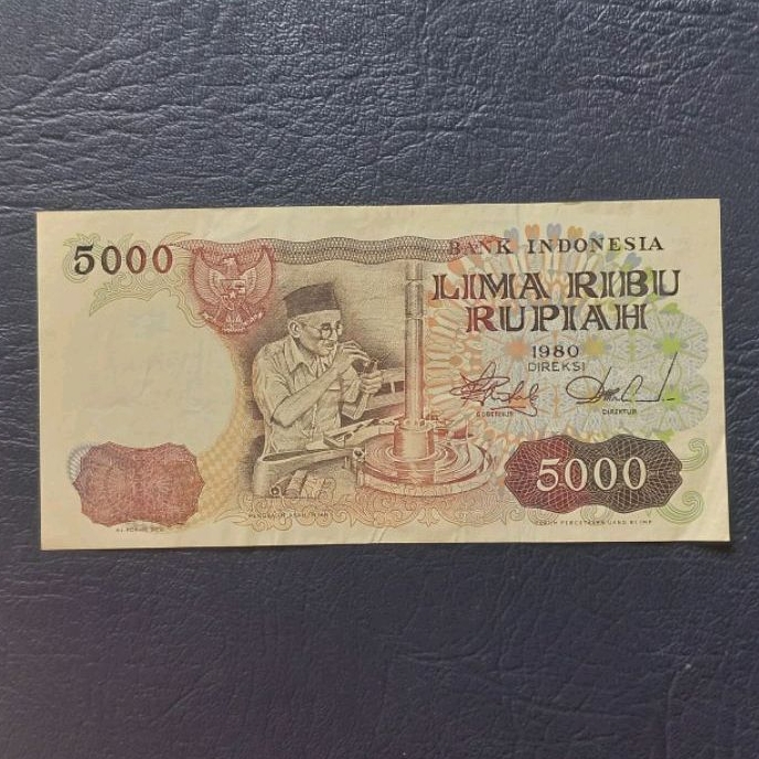 Uang kuno kertas 5000 Rupiah asah intan tahun 1980