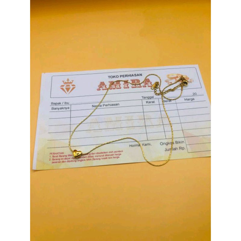 JUWITA JEWELRY-PERHIASAN KALUNG EMAS 24K LIONTIN LOVE KECIL TAHAN KARAT