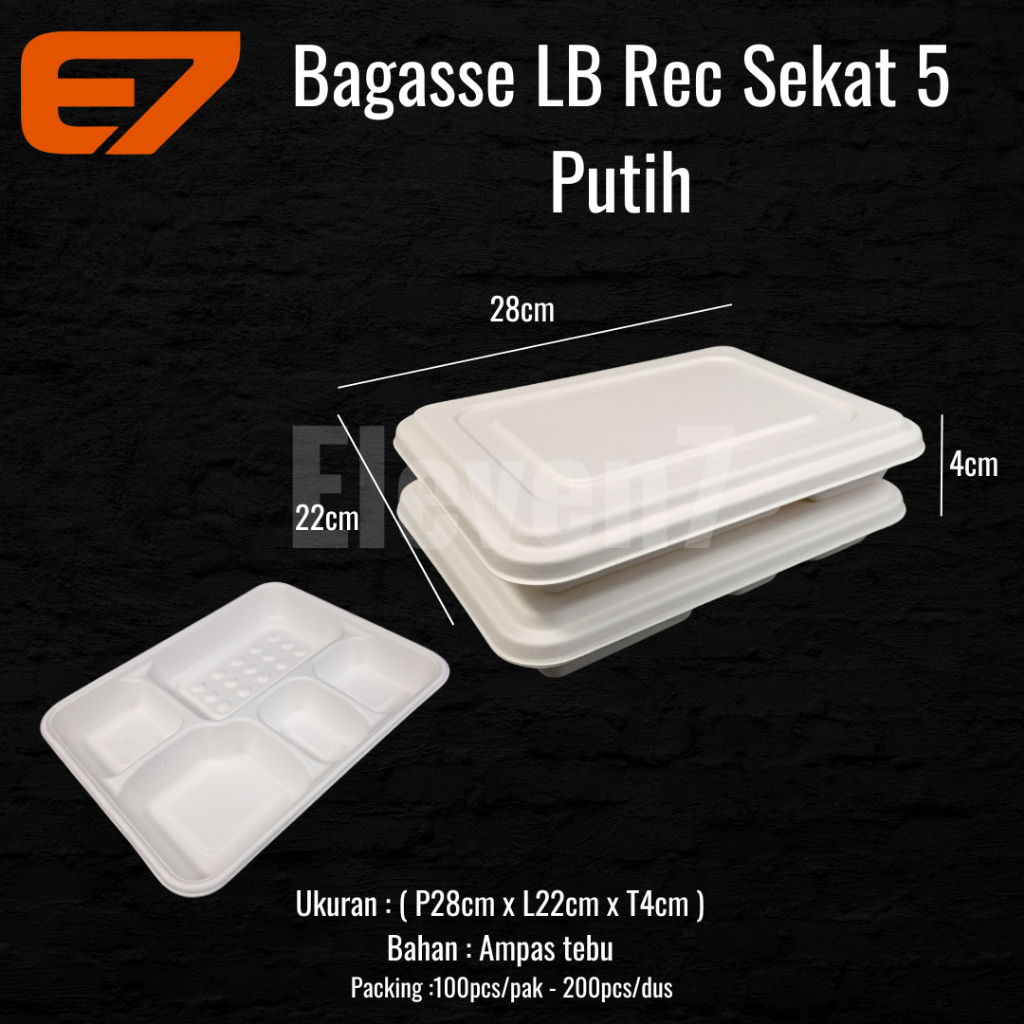 Bento Box Bagasse Sekat 5 Eco Friendly , Lunch Box (100pcs)