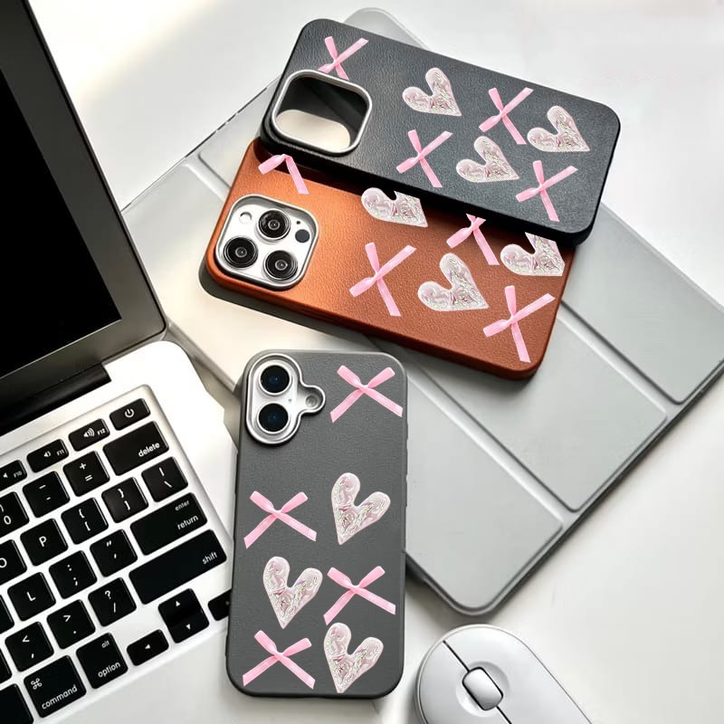 GC186 Heart Pink Ribbon Coquette 3D Leather Silicone Case - Softcase Casing HP Compatible for Xiaomi