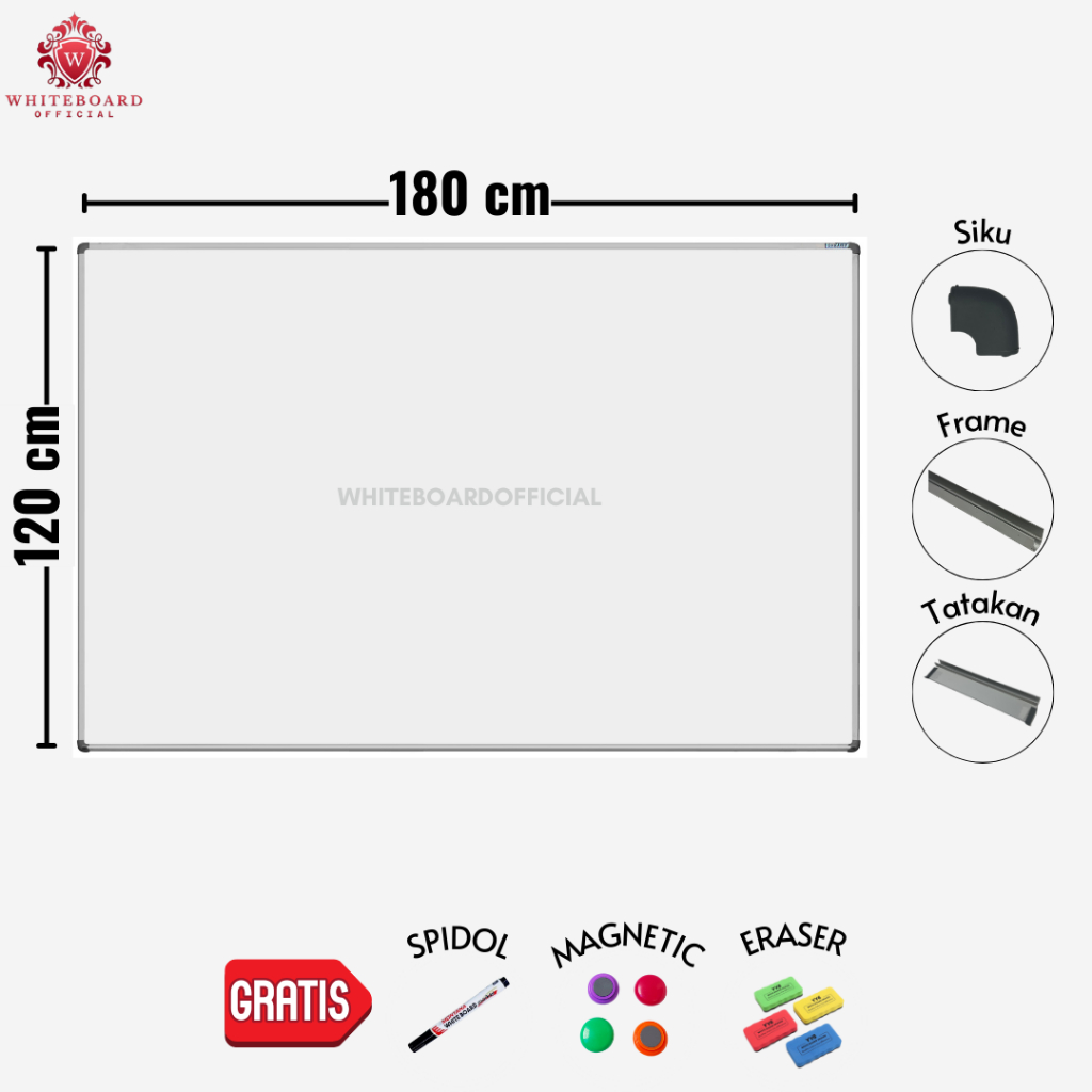

SAKANA Papan Tulis White Board 120x180cm / Whiteboard Magnet Gantung Mudah Dihapus & Ditempel Magnet