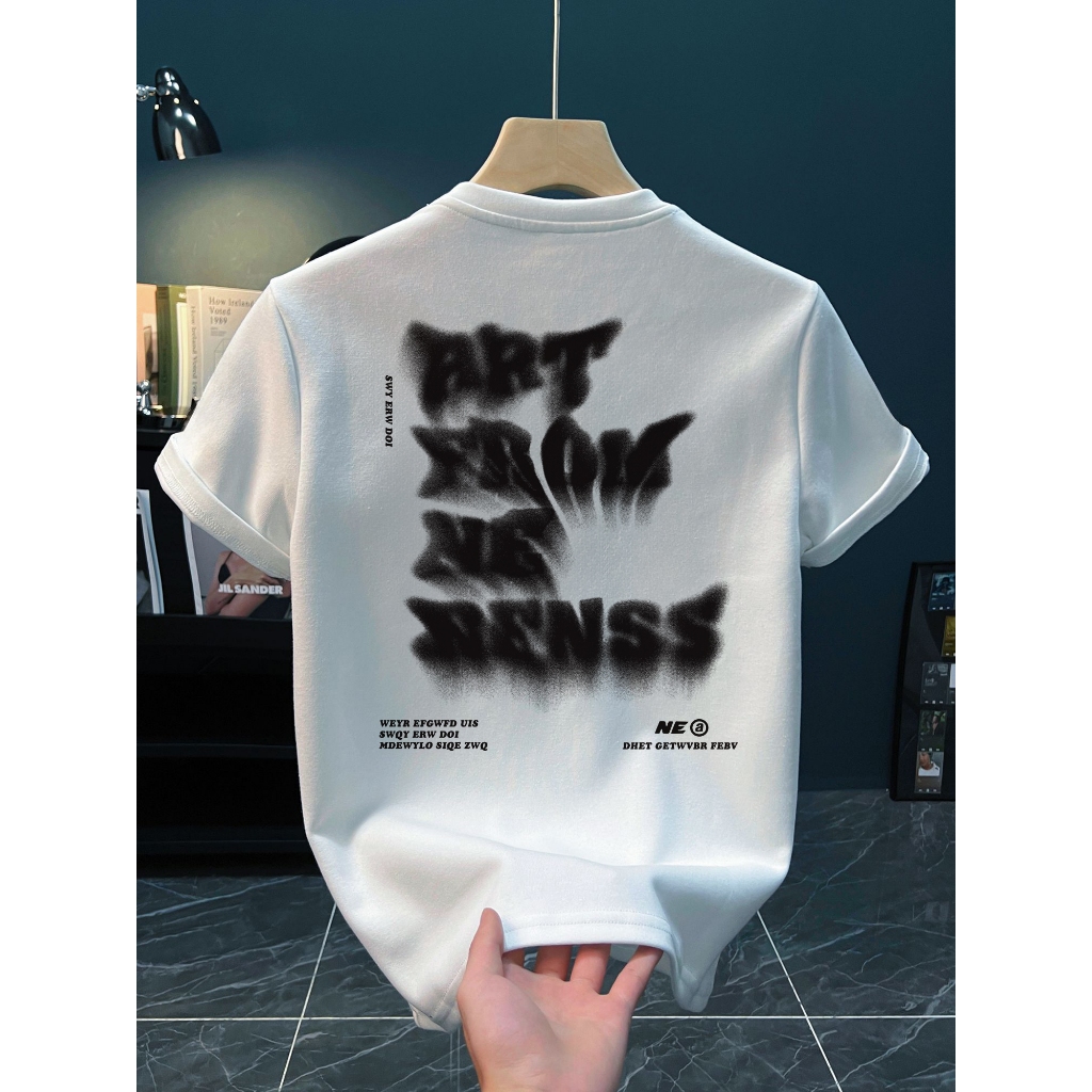 Misco Baju Kaos Oversize Wanita Skena Cetak huruf mode Atasan Kaos Lengan Pendek Tebal Putih