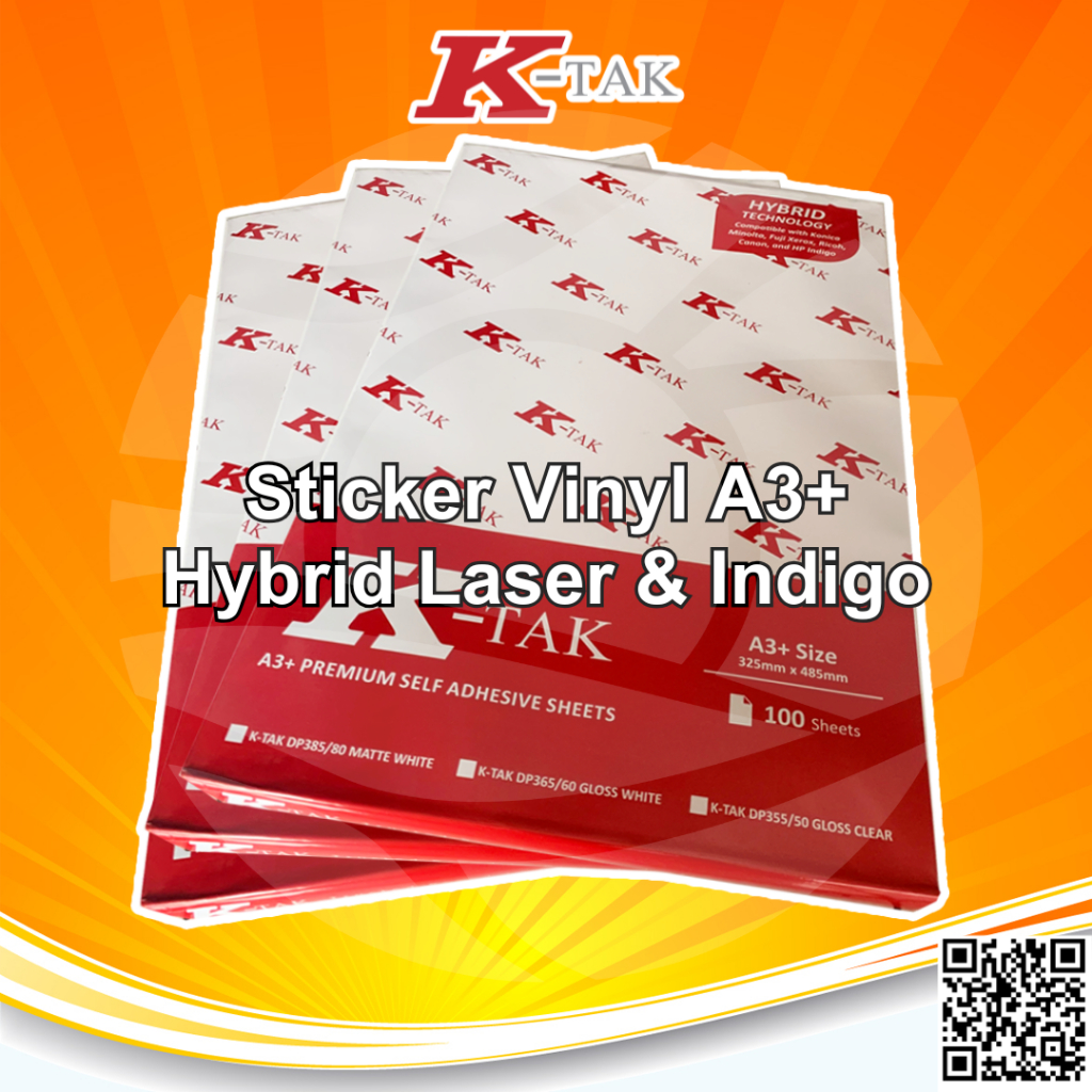 

Ktak Sticker Vinyl A3+ Stiker PP Film K-Tak Hybrid Laser Toner dan HP Indigo - INSTANT/SAMEDAY