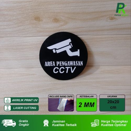 

Sign Board Area Pengawasan CCTV Akrilik Bulat Huruf Timbul