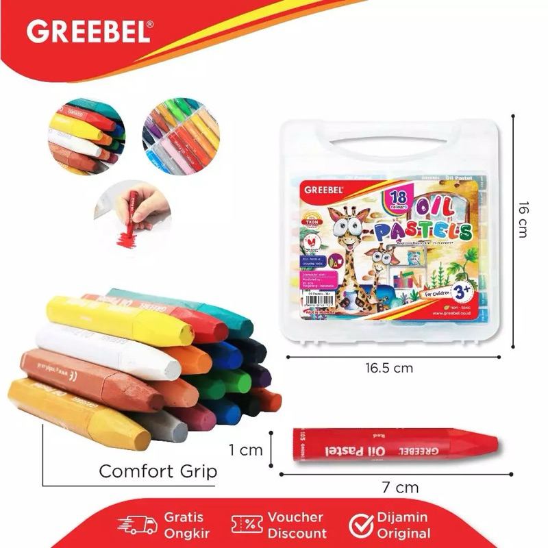 

GREEBEL Crayon Krayon Kids Oil Pastel 18 Warna (18C) tdk berdebu cerah utk anak sekolah art& tdk beracun