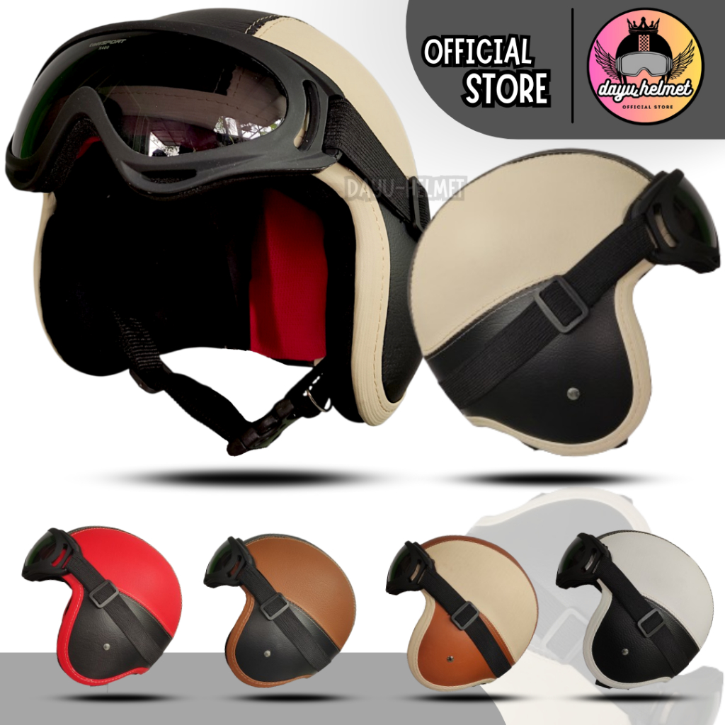 HELM ANAK BOGO RETRO pororo polos USIA 5-10 TAHUN FULL KULIT SINTETIS FREE KACAMATA SKY
