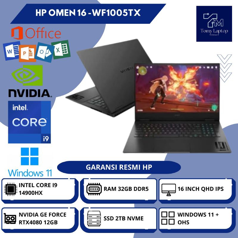 LAPTOP BARU HP OMEN 16 INTEL CORE I9-14900HX NVIDIA RTX4080 12GB RAM 32GB DDR5 SSD 2TB NVME 16INCH Q