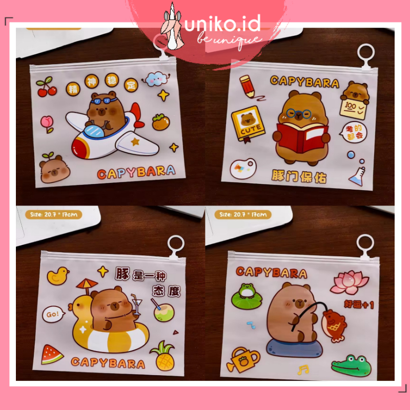 

UNIKO.ID POUCH ZIP LOCK ZIPPER BAG TRAVEL POUCH SERBAGUNA KARAKTER LUCU PVC TRANSPARAN MOTIF KAPIBARA CAPYBARA