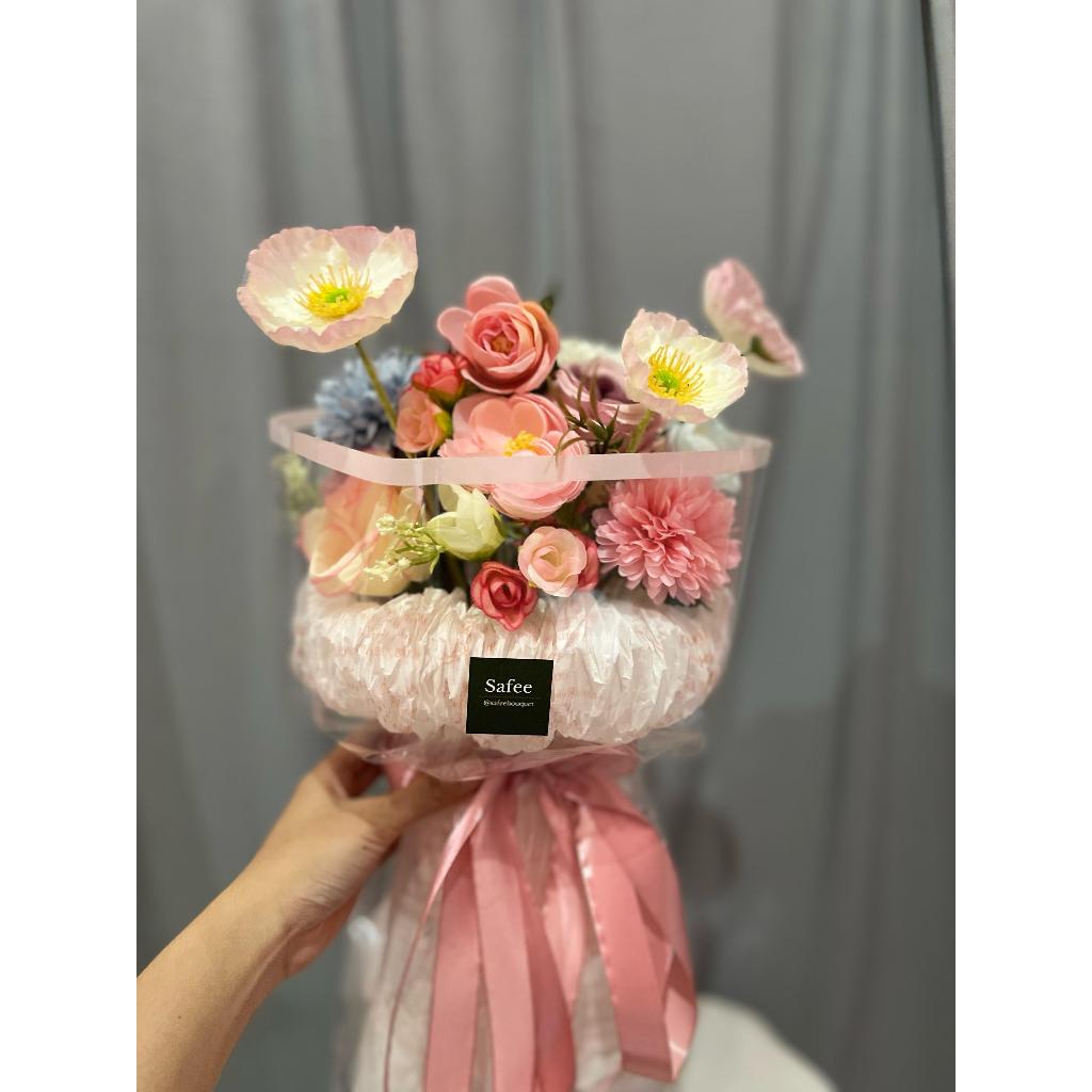 Garden Fantasy | Buket bunga artificial wisuda sidang | Buket ala thumbelina pink putih biru | Round