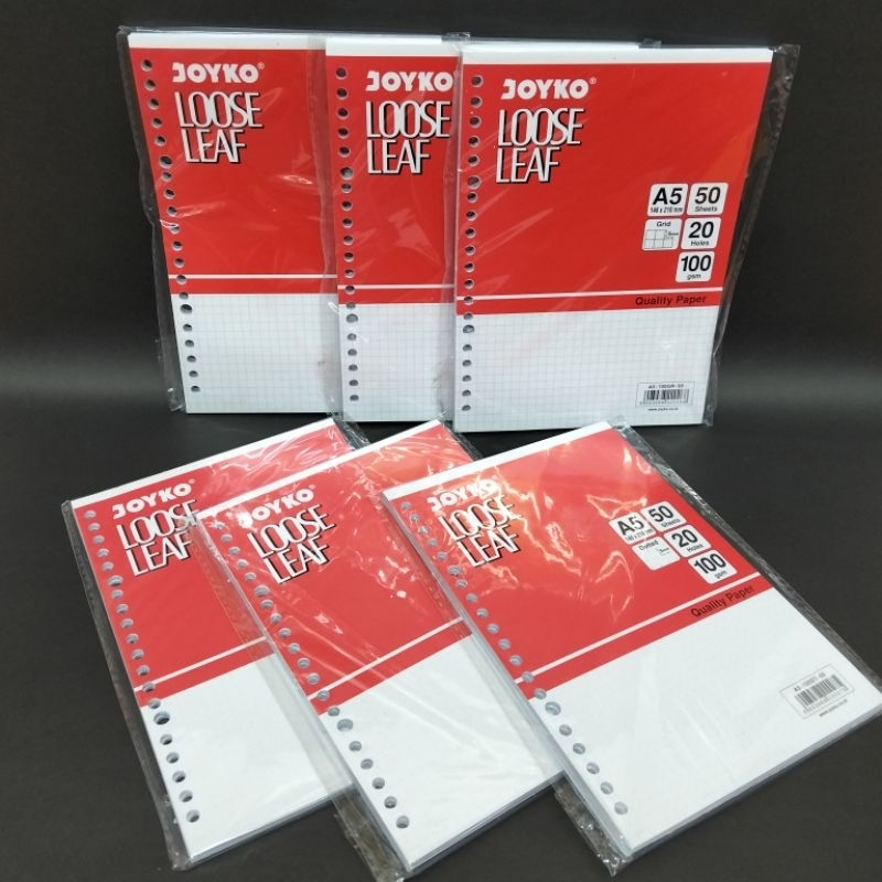 

Loose leaf Kertas Isi Binder Joyko Dotted Grid / Kertas Binder Kotak Titik A5 50 Lembar 100gsm