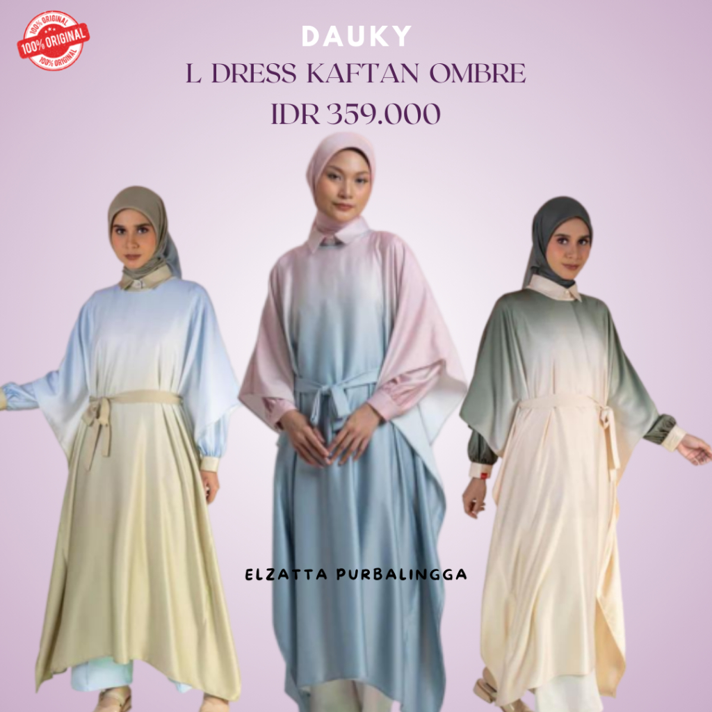 Dauky L Dress Kaftan Ombre Dress Kaftan Wanita Bahan Silky Lengan Batwing Elegan Nyaman Dipakai