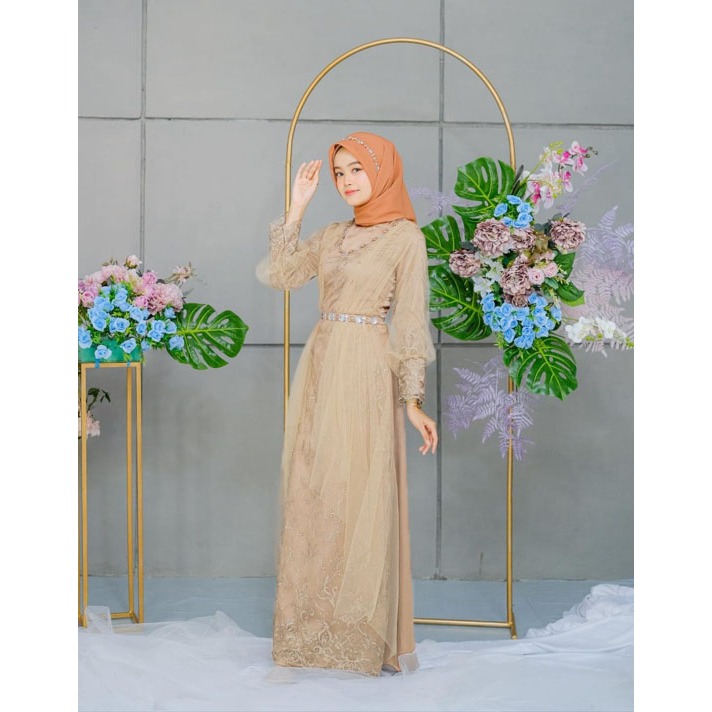 Rinda Gamis Brukat Premium By Aghnia Fashion Muslim Dress Satin Maxmara Mix Tille Ada Jumbo XX promo