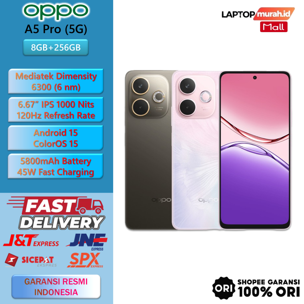HP Oppo A5 Pro 5G - 8/256GB with Official Extended RAM 16GB Warranty