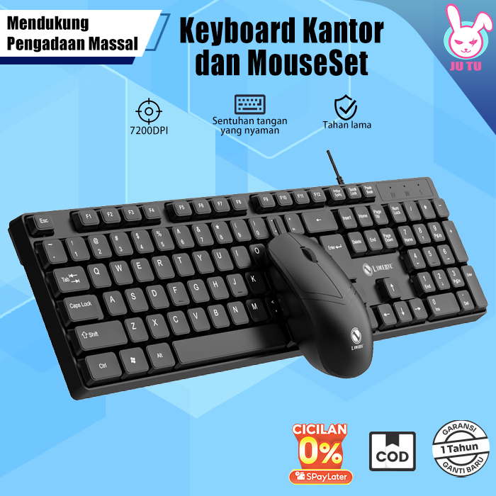 JUTU Portable T15 Berkabel Set Combo Keyboard and Mouse Garansi 1 Tahun untuk PC dan Laptop Keyboard