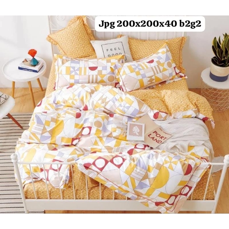 SPREI KATUN JEPANG ABSTRAK KUNING 200X200X40