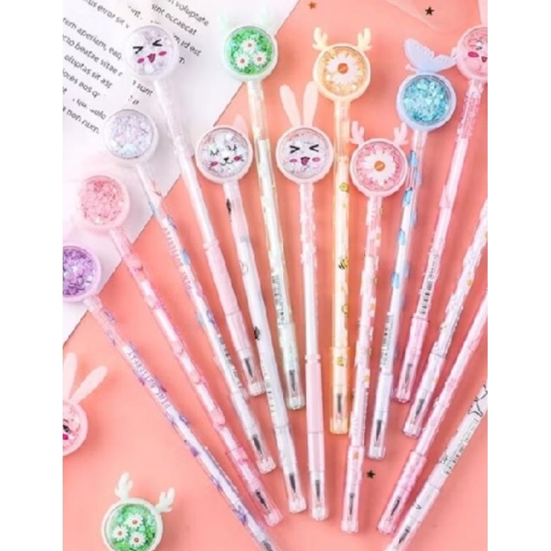 

(Ready) pena karakter Glitter bunny lucu unik gel pulpen murah gel