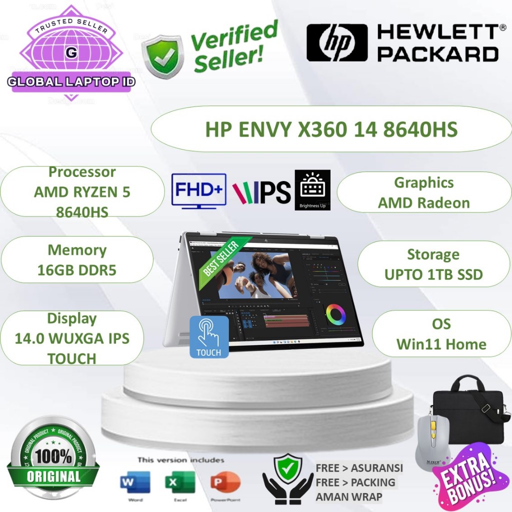 Laptop 2in1 Touchscreen HP ENVY X360 14 AMD Ryzen 5 8640HS 16GB DDR5 2TB SSD WUXGA IPS Windows 11 Or