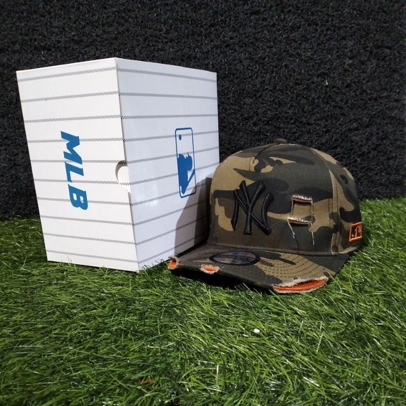 NY Hitam Riped Damage Camo Coklat/Topi Premium High Quality