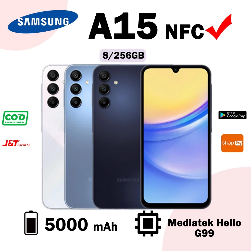 HP Samsung Galaxy A15 NFC RAM8/256GB 4G Smartphone LET 50MP+13MP 6.5Inch Dual SIM Handphone Baru