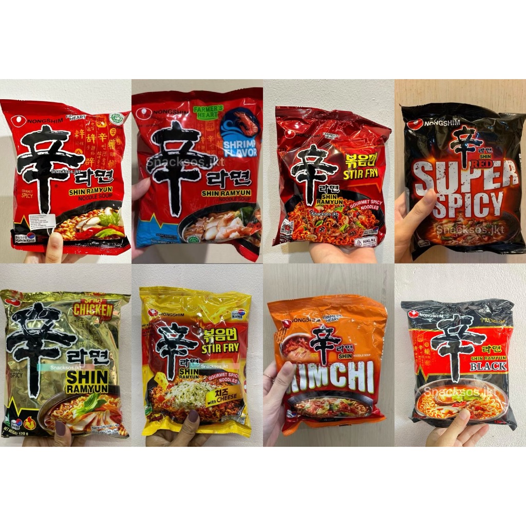 

NONGSHIM SHIN RAMYUN RAMYEON SPICY MUSHROOM / BLACK SHIN RAMYUN PREMIUM / KIMCHI / SHRIMP / SHIN RAMYUN SPICY CHICKEN / STIR FRY WITH CHEESE / SHIN SUPER RED SPICY INSTANT NOODLES KOREA