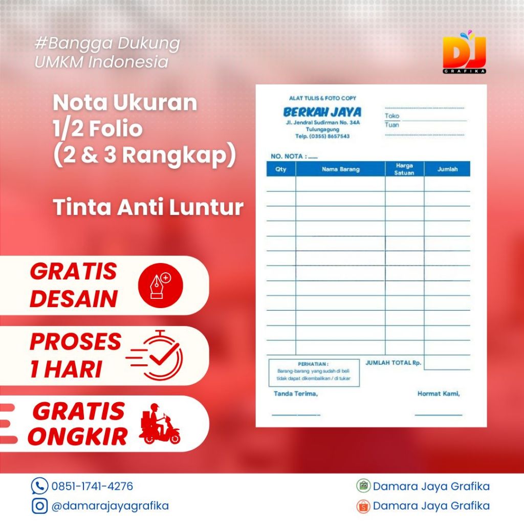 

Cetak Nota Custom - Ukuran 1/2 Folio