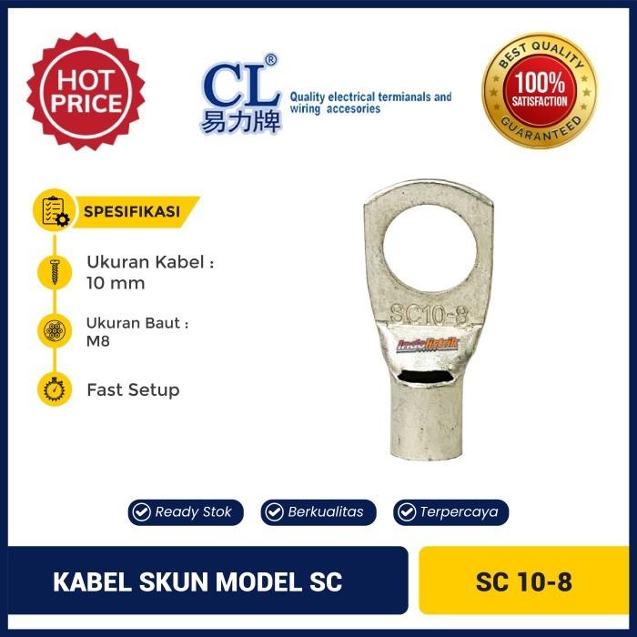 Skun Kabel SC 10-8 (CL) Skun 10mm M8 Tembaga Berkualitas