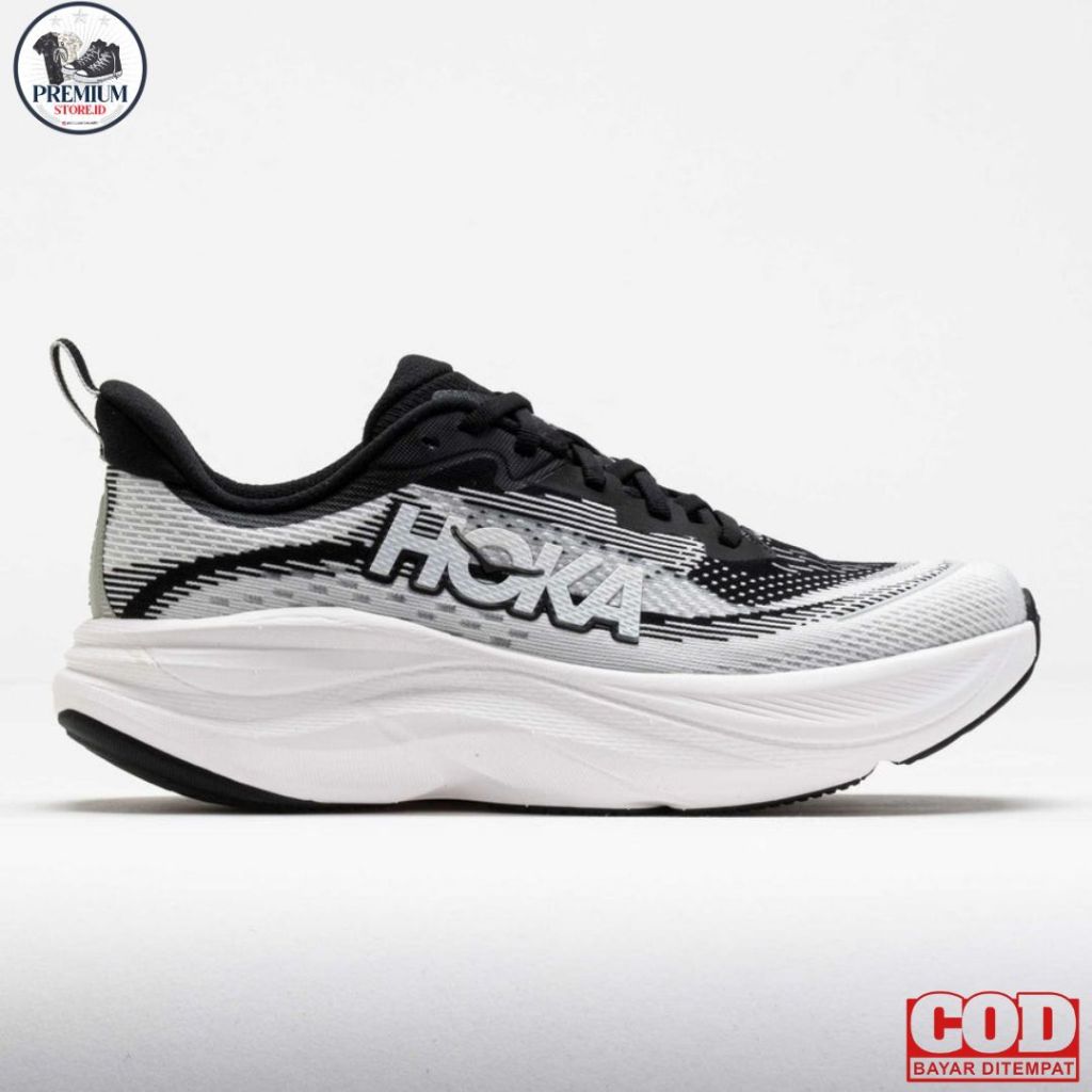 Sepatu Hoka One One Skyflow / White / Black / Running / Men's