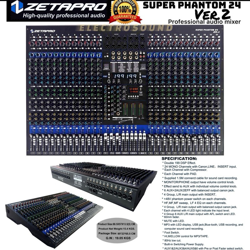 MIXER AUDIO ZETAPRO SUPER PHANTOM 24 VER 2, COMPRESSOR, DOUBLE EFFECT / Zetapro Original