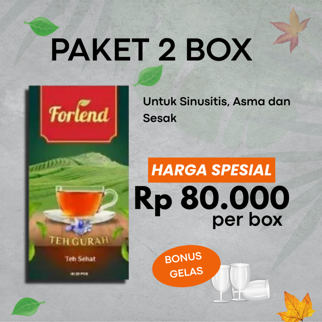 

FORLEND - Paket 2 Box Teh Gurah Keluarkan Lendir Dahak Atasi Mengi & Batuk Menahun - Bonus Gelas