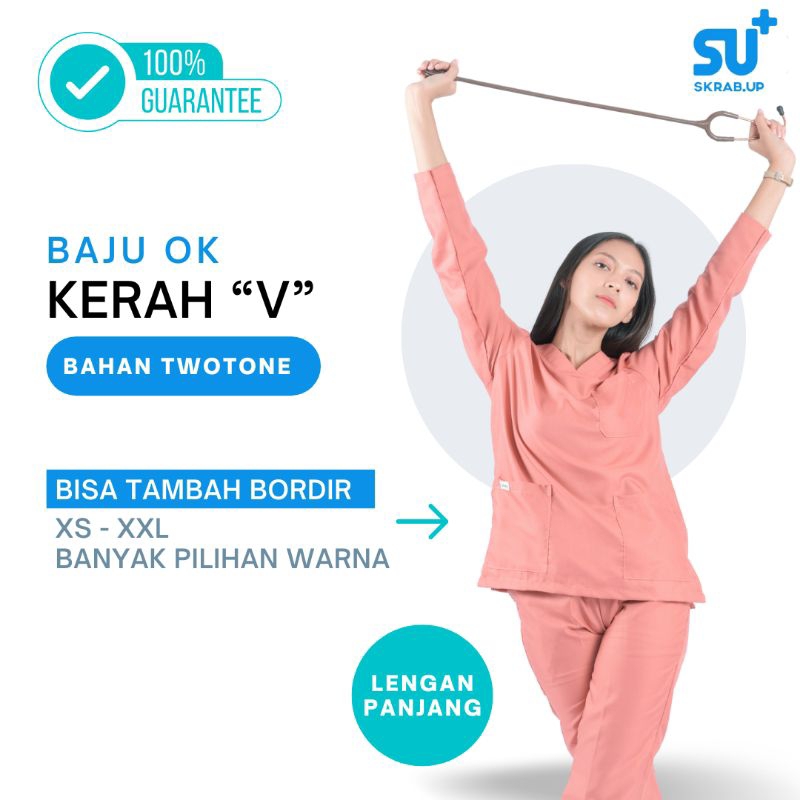 Scrub V Neck Lengan Panjang / Basic Series Two tone / Baju OK Dokter / Baju OK Perawat / Baju Jaga M