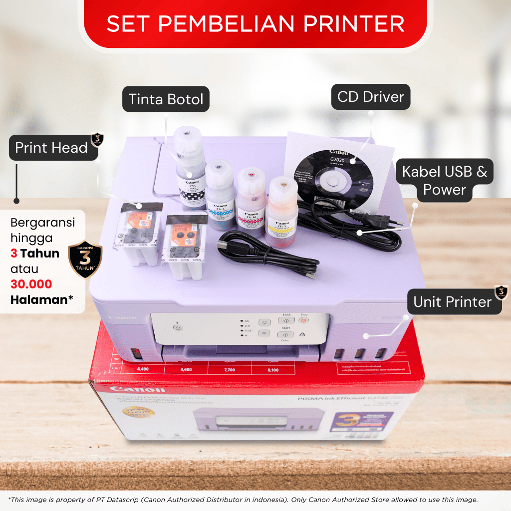 Printer Canon G2730 Ungu Purple – Ink Tank All In One Print Scan Copy USB MacOS – Garansi 3 Tahun