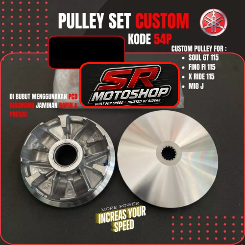 PULLEY 1 SET CUSTOM BUBUT + KEROK JALUR PULI PART RACING KODE 54P UNTUK MOTOR MIO J MIO SOUL GT 115 