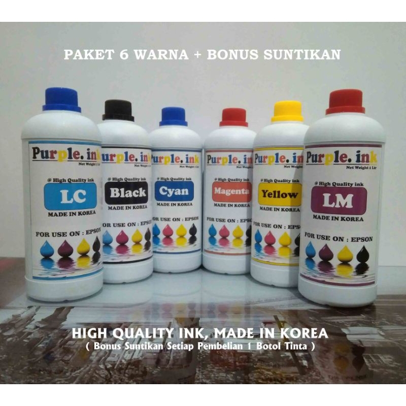 Tinta Refill Printer Epson 1 Liter Purple ink - Paket 6 Warna
