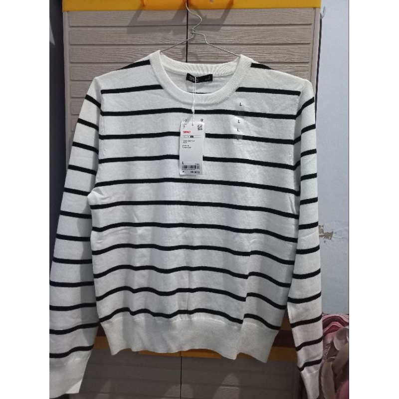 SPAO Oneck Sweater Atasan Knit Stripped Shirt Wanita (NEW)