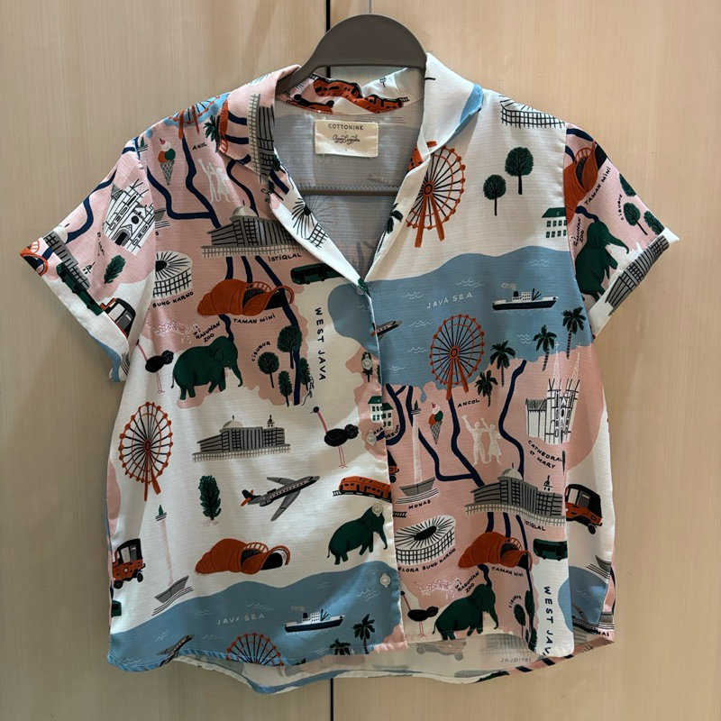 Cottonink x Ayang Cempaka Women Top Blouse Shirt Short Sleeve White Print Jakarta - Baju Atasan Wani