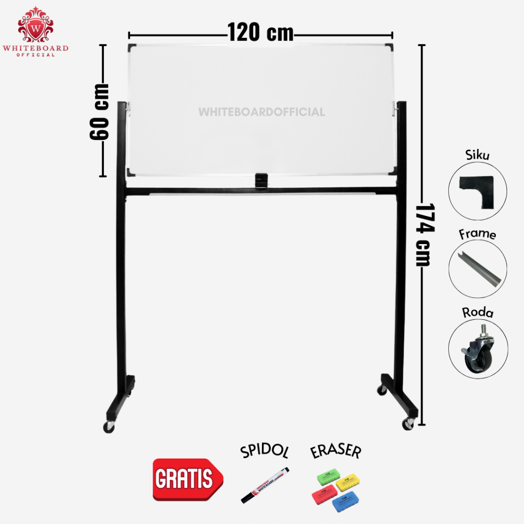 

RAIJIN Papan Tulis White Board 60x120cm / Whiteboard Non Magnet Standing Mudah Ditulis & Dihapus