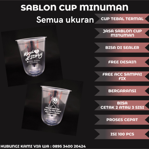 { SABLON CUP } isi 100pcs GELAS PLASTIK 12 oz 14 oz 16 oz 18 oz 22 oz
