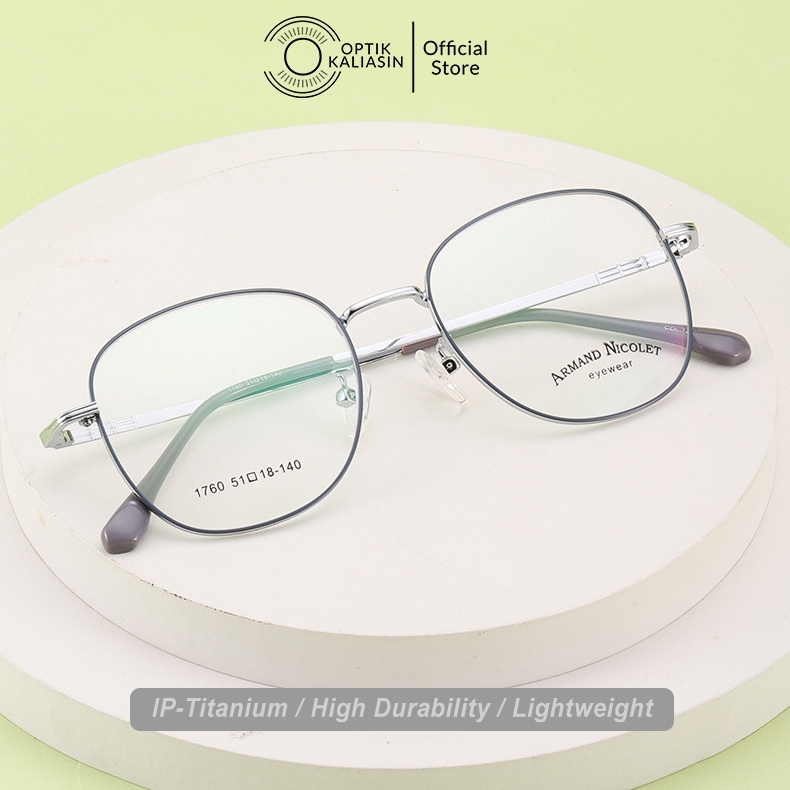OPTIK KALIASIN - Frame kacamata pria wanita bulat tipis besi titanium 1760 minus plus anti radiasi p