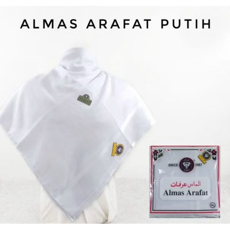 imama almas rida Surban Segiempat Almas Jacquard Arafat Putih Polos Kiyai Habib almas arafat