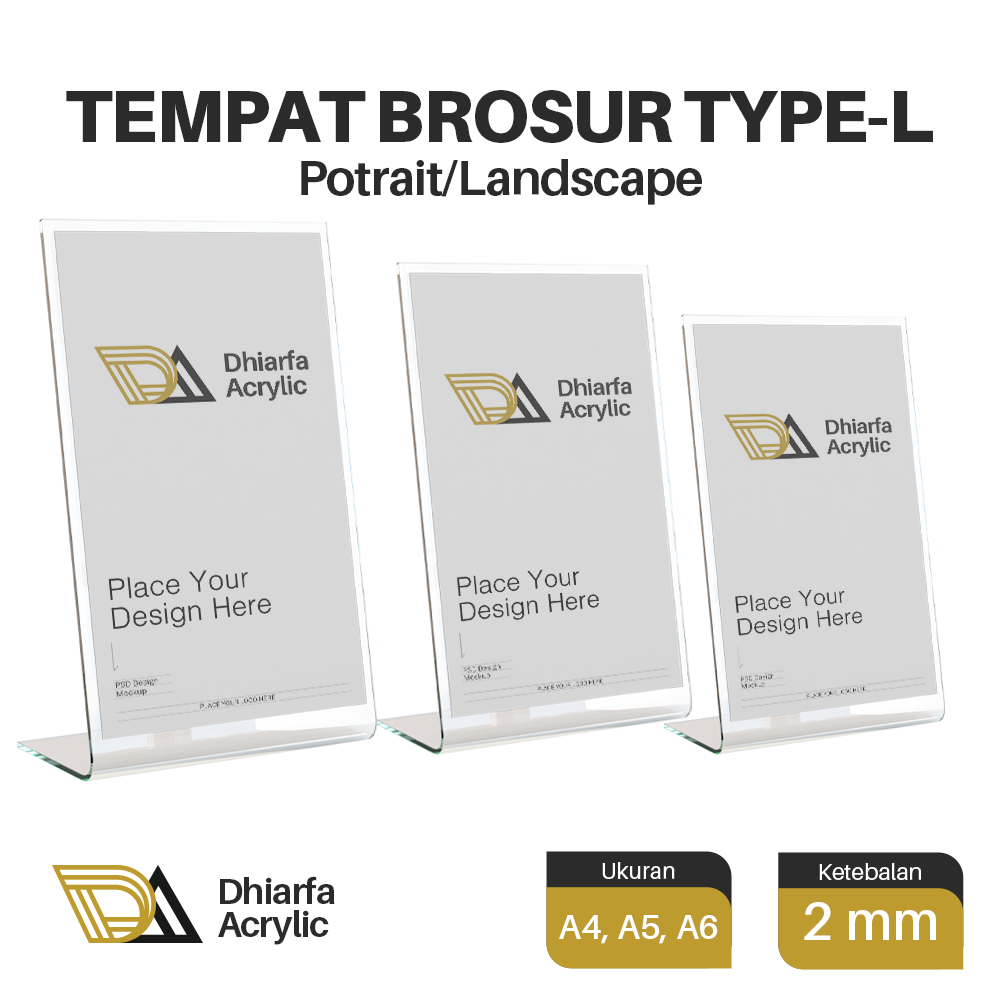 

TEMPAT BROSUR 2MM A4 A5 A6 TIPE L / TENT HOLDER / TENT CARD STAND DISPLAY AKRILIK